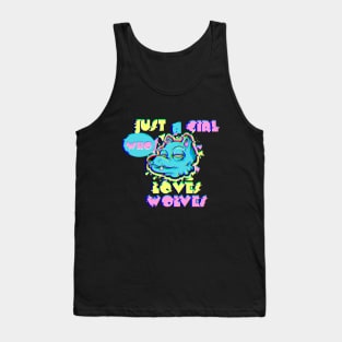 Just A Girl Who Loves Wolves Vaporwave 80s Vibe Party Wolf vaporwave Tank Top